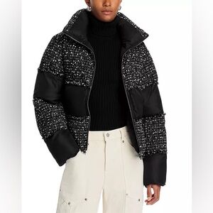 Steve Madden Black and White Tweed Puffer Jacket S